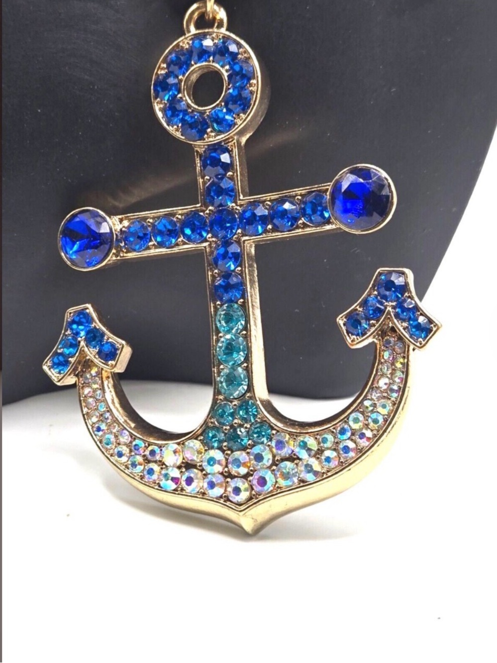 Betsey Johnson "Sea Treasure" Blue Crystal Anchor Nautical Necklace